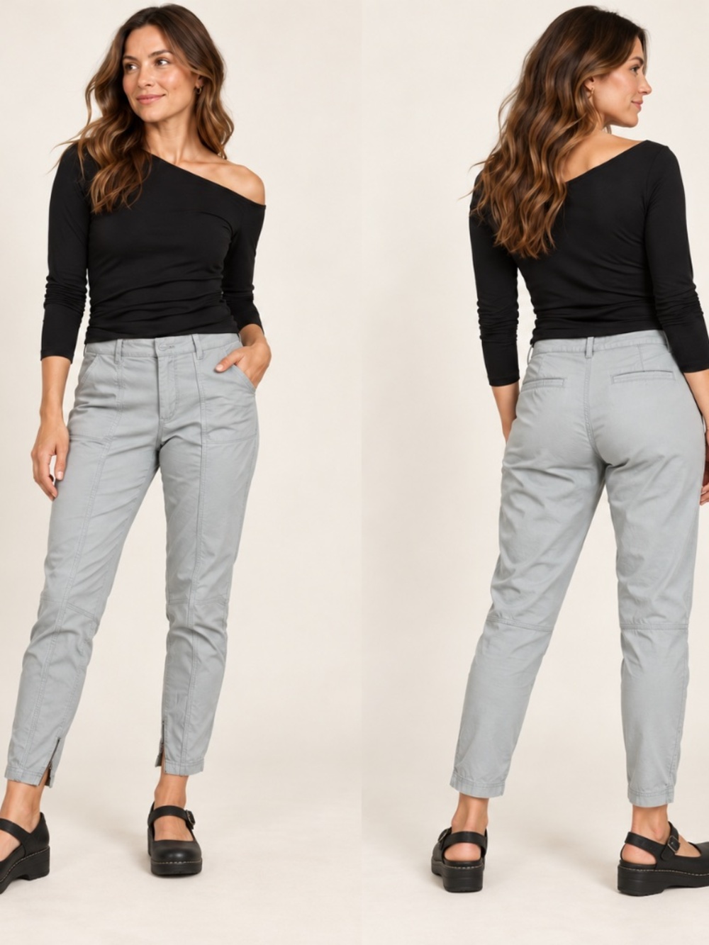 Ruti | Gray Slim Pants with Ankle Zippers | Size 4